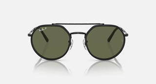 Ray-Ban RB3765 sunglasses in polished black metal frame with green classic lenses and adjustable nose pads.