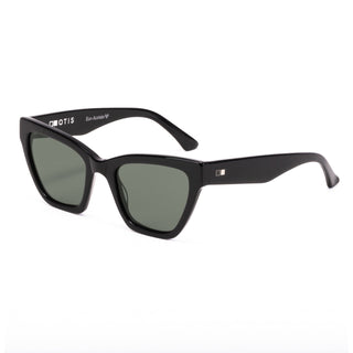 OTIS Reputation sunglasses, modern cat-eye, Eco-Acetate frame, mineral glass lenses, stainless steel hinges.