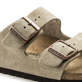 Classic Arizona Birkenstock sandals with velvety suede upper and adjustable straps.