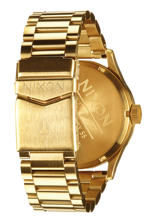Image of the Nixon Sentry Stainless Steel All Gold watch, showcasing its all gold design and stainless steel bracelet.
