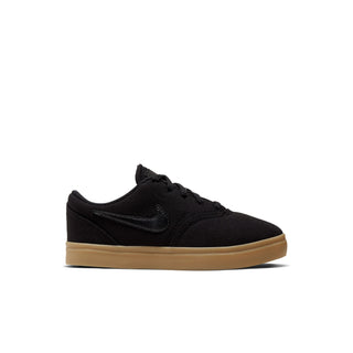 Nike SB Check Canvas kids' skate shoes in black/gum, lightweight, durable, cushioned.