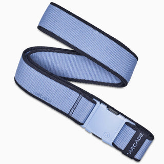 Arcade Carto Stretch Belt in Skye Navy with subtle color accents, contoured buckle, and REPREVE®️ recycled material.