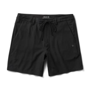 Roark Hybro Hybrid Shorts in Black, 17-inch outseam, with quick-dry fabric and removable drawcord.