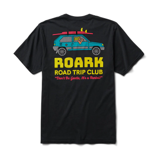 Black Roark Road Trip Club Premium Tee, 100% cotton.