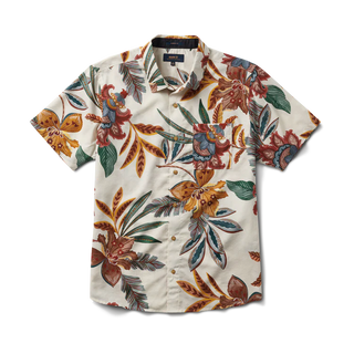 Roark Journey Shirt in Baroque Almond with curved hem and casual collar.