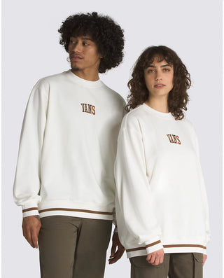 Loose-fit Vans crewneck sweatshirt in marshmallow with striped hem, cuffs, and embroidered logo.