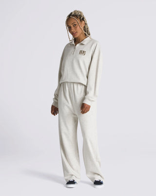 Vans Women's Canyon Pant in Oatmeal, relaxed fit with elastic waist, drawstring, and logo embroidery.