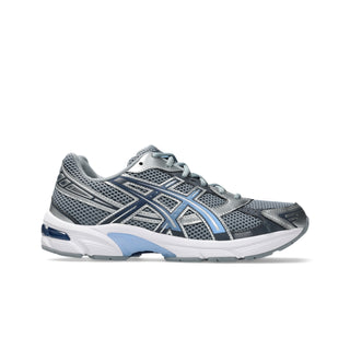 ASICS GEL-1130 in gravel and pure silver with mesh upper, GEL® cushioning, TRUSSTIC® support, and recycled overlays.