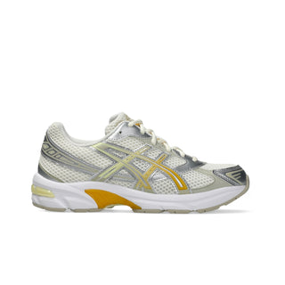 ASICS GEL-1130 in cream and pure silver with mesh upper, GEL® cushioning, and TRUSSTIC® support system.