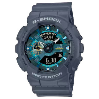 G-SHOCK GA110AS-2A with navy bezel, layered blue dial, and bio-resin band from the Oasis Collection.