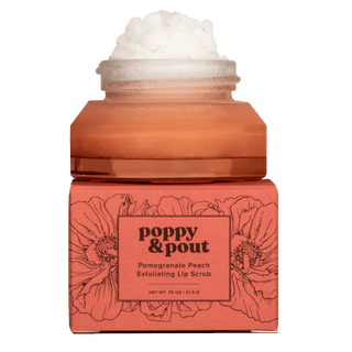 Poppy & Pout Pomegranate Peach Lip Scrub, natural, sugar and essential oils, smooth lips, eco-friendly.