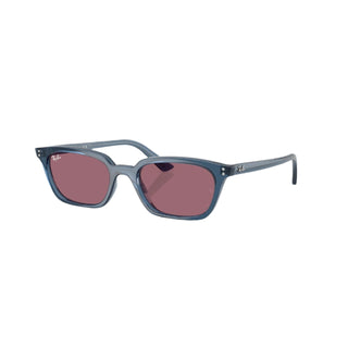 Ray-Ban Zaya Bio-Based sunglasses in light blue with violet lenses.