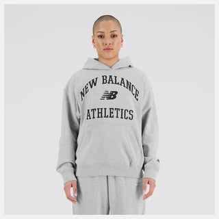 New Balance Varsity Fleece Hoodie Athletic Grey, oversized fit, embroidered detailing.