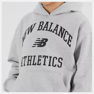 New Balance Varsity Fleece Hoodie Athletic Grey, oversized fit, embroidered detailing.