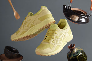 ASICS GEL-LYTE V OCHA ZOME sneaker in a vibrant Matcha Green colorway, showcasing its sustainable cotton upper and unique wavy midsole design inspired by the Japanese tea ceremony. Perfect for the eco-conscious sneaker enthusiast.