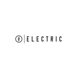 Electric Eyewear logo, featuring a bold, stylized lightning bolt symbol in black, set against a white background, symbolizing energy and adventure.