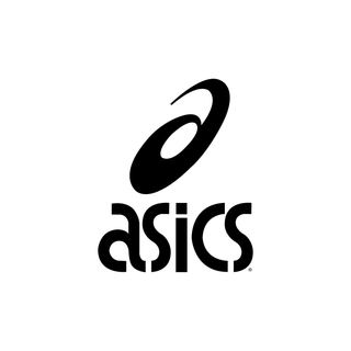 ASICS brand logo, featuring a stylized 'A' composed of two parallel lines and a central crossbar, representing an abstract running track.