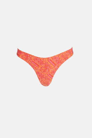 Orange paisley reversible high-cut bikini bottom, flattering fit.