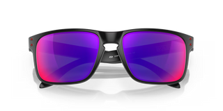 "Oakley Holbrook sunglasses in Matte Black frame with Positive Red Iridium lenses — iconic unisex sunglasses with UV400 protection"