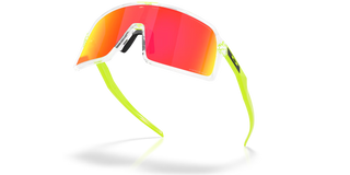 "Oakley Sutro sunglasses in Clear frame with Prizm Ruby lenses — bold shield sport sunglasses with ruby mirror finish and UV400 protection"
