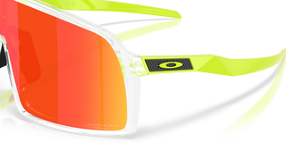 "Oakley Sutro sunglasses in Clear frame with Prizm Ruby lenses — bold shield sport sunglasses with ruby mirror finish and UV400 protection"
