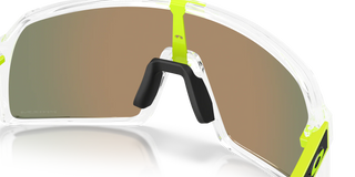 "Oakley Sutro sunglasses in Clear frame with Prizm Ruby lenses — bold shield sport sunglasses with ruby mirror finish and UV400 protection"