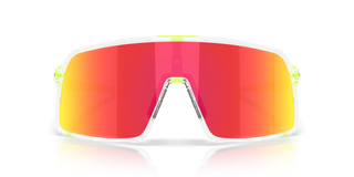 "Oakley Sutro sunglasses in Clear frame with Prizm Ruby lenses — bold shield sport sunglasses with ruby mirror finish and UV400 protection"