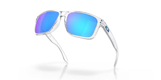 Oakley Holbrook XL Prizm Polar Sunglasses in Clear with Prizm Sapphire Polar lenses, iconic keyhole bridge and metal rivets O Matter lightweight frame with three-point fit, Plutonite lens with 100% UVA UVB protection up to 400nm, HDO optics, 12% light transmission, fits medium to extra large faces