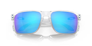 Oakley Holbrook XL Prizm Polar Sunglasses in Clear with Prizm Sapphire Polar lenses, iconic keyhole bridge and metal rivets O Matter lightweight frame with three-point fit, Plutonite lens with 100% UVA UVB protection up to 400nm, HDO optics, 12% light transmission, fits medium to extra large faces