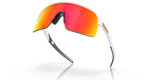 "Oakley Sutro Lite sunglasses in Matte White frame with Prizm Ruby lenses — lightweight shield sport sunglasses with ruby mirror finish and UV400 protection"