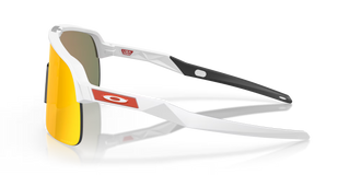 "Oakley Sutro Lite sunglasses in Matte White frame with Prizm Ruby lenses — lightweight shield sport sunglasses with ruby mirror finish and UV400 protection"
