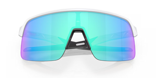"Oakley Sutro Lite sunglasses in Matte White frame with Prizm Sapphire lenses — lightweight shield sport sunglasses with blue mirror finish and UV400 protection"