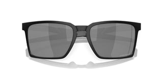 Oakley Exchange Sun Sunglasses in Satin Black with Prizm Black lenses, mixed material O Matter front with stainless steel temples and B1B grip textured Unobtainium earsocks, 11% light transmission grey base lens optimized for bright light, heritage-inspired design