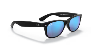 Ray-Ban New Wayfarer Flash Sunglasses - Matte Rubber Black/Blue Flash
