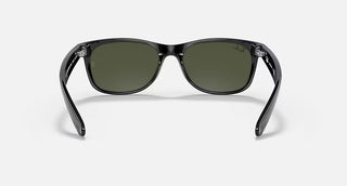 Ray-Ban New Wayfarer Classic sunglasses in polished black with green G-15 lenses and nylon frame.