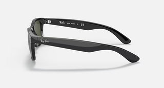 Ray-Ban New Wayfarer Classic sunglasses in polished black with green G-15 lenses and nylon frame.
