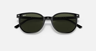 Ray-Ban Elliot sunglasses in polished black acetate with green G-15 lenses, featuring a narrow fit.
