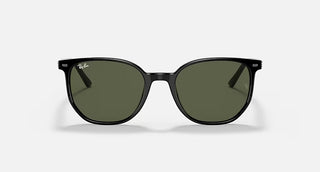 Ray-Ban Elliot sunglasses in polished black acetate with green G-15 lenses, featuring a narrow fit.