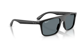 Ray-Ban RB2222 sunglasses in Polished Black with Dark Blue Polarized lenses — square propionate frame with 100% UV protection and glare reduction.

