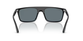Ray-Ban RB2222 sunglasses in Polished Black with Dark Blue Polarized lenses — square propionate frame with 100% UV protection and glare reduction.

