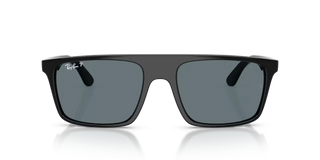 Ray-Ban RB2222 sunglasses in Polished Black with Dark Blue Polarized lenses — square propionate frame with 100% UV protection and glare reduction.

