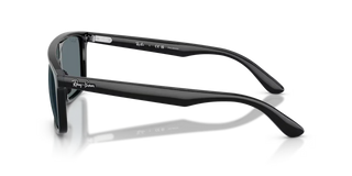 Ray-Ban RB2222 sunglasses in Polished Black with Dark Blue Polarized lenses — square propionate frame with 100% UV protection and glare reduction.


