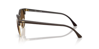 Ray-Ban Clubmaster Classic sunglasses in Polished Brown and Gold with Dark Brown lenses — iconic square acetate frame with adjustable nosepads and 100% UV protection.

