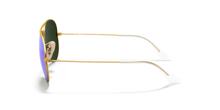 Ray-Ban Aviator Large Metal RB3025 in Matte Gold with Blue Polarized Mirror lenses — iconic pilot frame with adjustable nosepads and standard face coverage.

