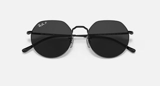 Ray-Ban RB3565 Jack sunglasses with polished black metal frame and black lenses, featuring adjustable nose pads.