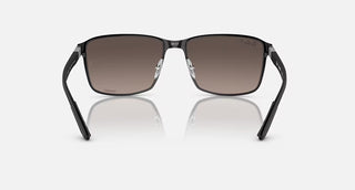 Ray-Ban RB3721CH Polarized+ Sunglasses in Matte Black with Grey Mirror Polar+ lenses, square metal frame in polished black-on-black with black temples, 59mm lens width, 44.5mm lens height, 145mm temple length, superior polarized clarity and glare protection