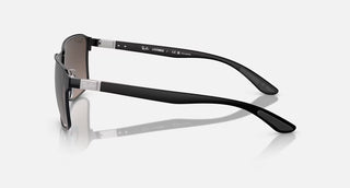 Ray-Ban RB3721CH Polarized+ Sunglasses in Matte Black with Grey Mirror Polar+ lenses, square metal frame in polished black-on-black with black temples, 59mm lens width, 44.5mm lens height, 145mm temple length, superior polarized clarity and glare protection