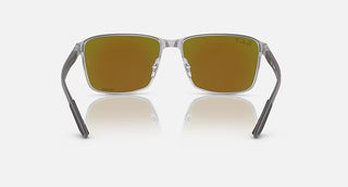 Ray-Ban RB3721CH Polarized+ Sunglasses in Polished Black on Silver with Mirror Blue Polar+ lenses, square metal frame with silver temples, 59mm lens width, 44.5mm lens height, 145mm temple length, enhanced clarity contrast and 100% UV protection