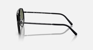 Ray-Ban RB3765 sunglasses in polished black metal frame with green classic lenses and adjustable nose pads.