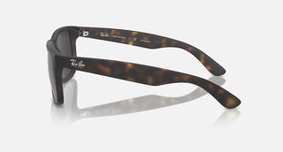 Ray-Ban Justin Classic Sunglasses RB4165 in Matte Rubber Havana with Dark Grey Polarized lenses, square nylon frame with rubberized matte finish and Havana temples, 54mm lens width, 43.9mm lens height, 145mm temple length, stylish casual polarized sunglasses